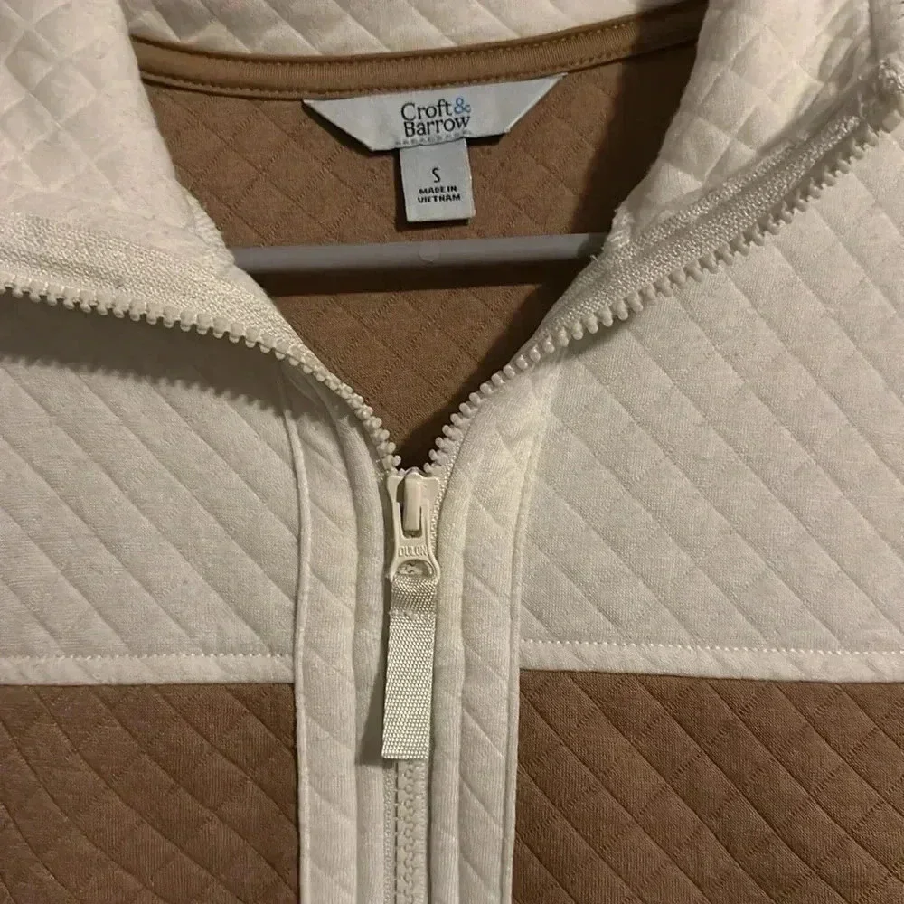 Croft & Barrow Quilted Pullover Colorblock Cream Camel Cozy Preppy S - Picture 4 of 8